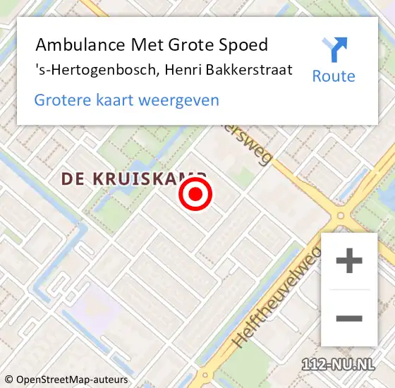 Locatie op kaart van de 112 melding: Ambulance Met Grote Spoed Naar 's-Hertogenbosch, Henri Bakkerstraat op 28 maart 2021 16:47