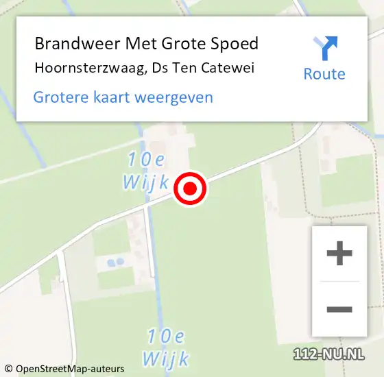 Locatie op kaart van de 112 melding: Brandweer Met Grote Spoed Naar Hoornsterzwaag, Ds Ten Catewei op 30 maart 2021 08:41