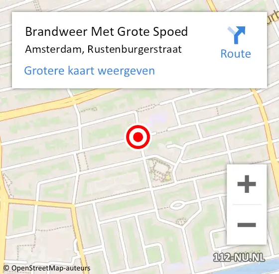 Locatie op kaart van de 112 melding: Brandweer Met Grote Spoed Naar Amsterdam, Rustenburgerstraat op 30 maart 2021 16:59