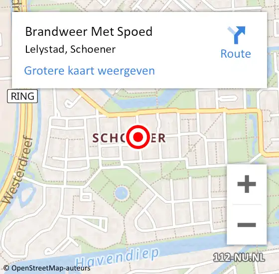 Locatie op kaart van de 112 melding: Brandweer Met Spoed Naar Lelystad, Schoener op 30 maart 2021 17:50