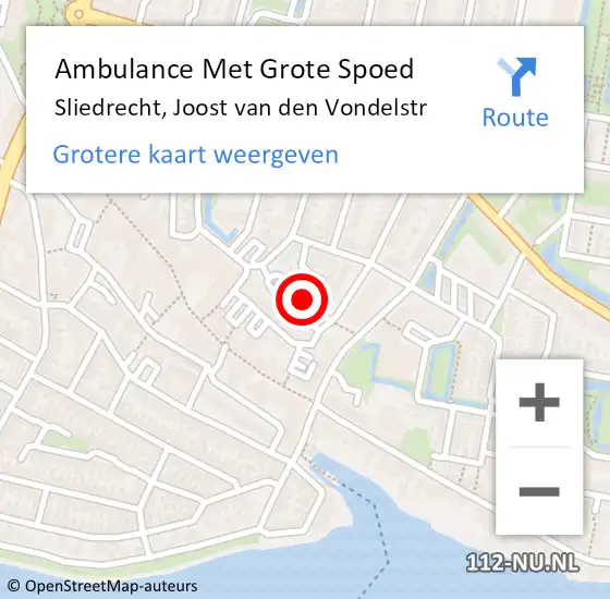 Locatie op kaart van de 112 melding: Ambulance Met Grote Spoed Naar Sliedrecht, Joost van den Vondelstr op 30 maart 2021 19:14