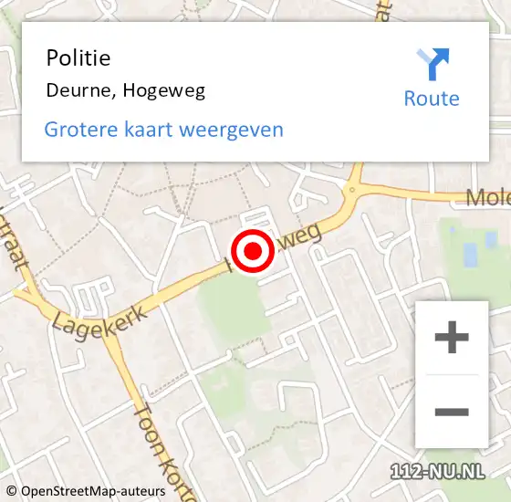 Locatie op kaart van de 112 melding: Politie Deurne, Hogeweg op 30 maart 2021 22:09