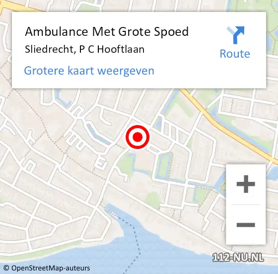 Locatie op kaart van de 112 melding: Ambulance Met Grote Spoed Naar Sliedrecht, P C Hooftlaan op 31 maart 2021 12:07