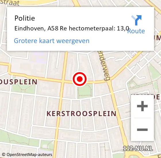 Locatie op kaart van de 112 melding: Politie Eindhoven, A58 Re hectometerpaal: 13,0 op 31 maart 2021 15:39