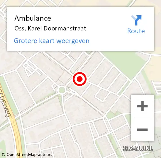 Locatie op kaart van de 112 melding: Ambulance Oss, Karel Doormanstraat op 1 april 2021 15:15