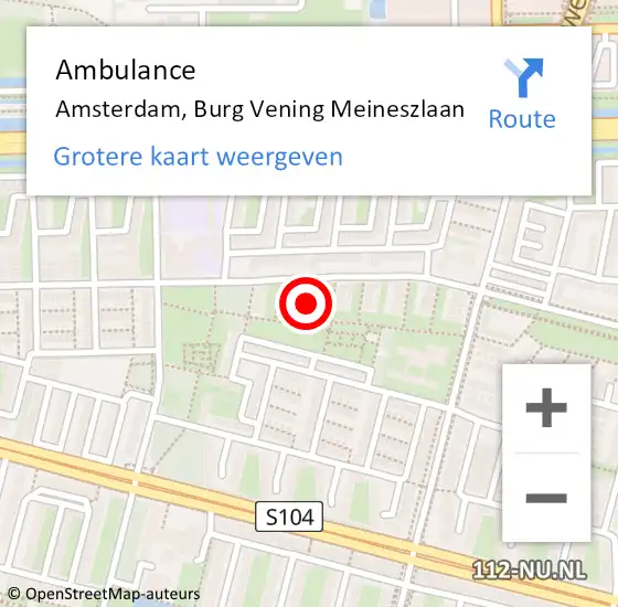 Locatie op kaart van de 112 melding: Ambulance Amsterdam, Burg Vening Meineszlaan op 1 april 2021 18:01