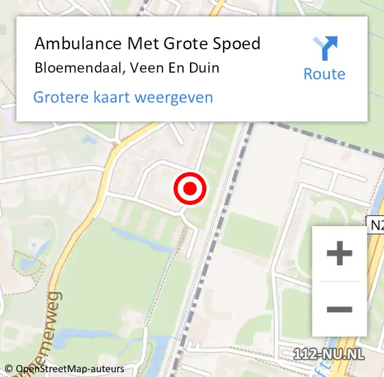 Locatie op kaart van de 112 melding: Ambulance Met Grote Spoed Naar Bloemendaal, Veen En Duin op 2 april 2021 05:30