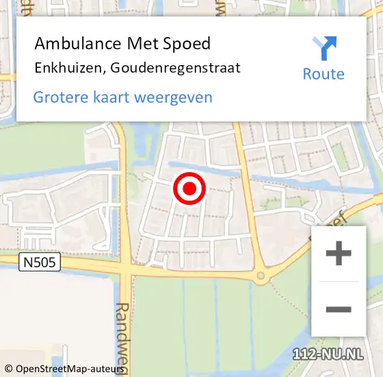 Locatie op kaart van de 112 melding: Ambulance Met Spoed Naar Enkhuizen, Goudenregenstraat op 3 april 2021 14:43
