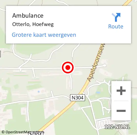 Locatie op kaart van de 112 melding: Ambulance Otterlo, Hoefweg op 6 juni 2014 19:37
