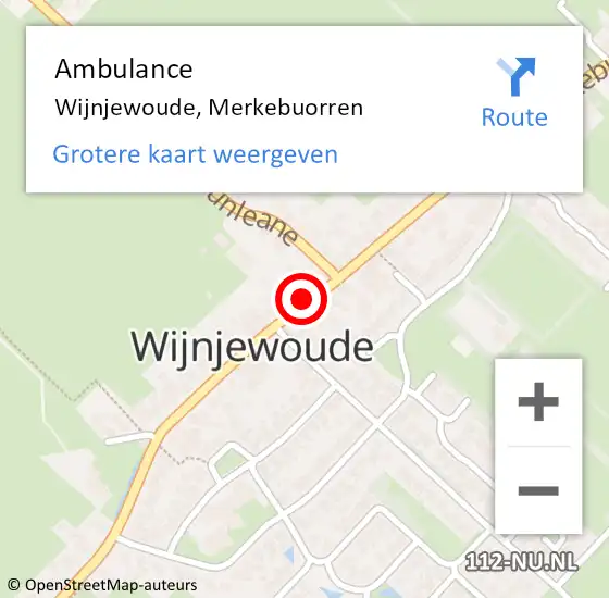 Locatie op kaart van de 112 melding: Ambulance Wijnjewoude, Merkebuorren op 5 april 2021 02:39