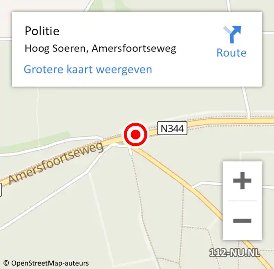 Locatie op kaart van de 112 melding: Politie Hoog Soeren, Amersfoortseweg op 5 april 2021 15:13