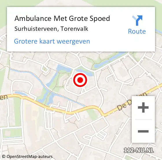 Locatie op kaart van de 112 melding: Ambulance Met Grote Spoed Naar Surhuisterveen, Torenvalk op 5 april 2021 19:06