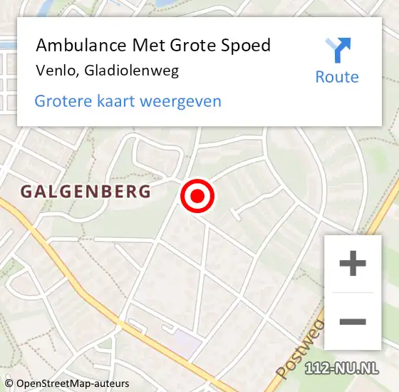 Locatie op kaart van de 112 melding: Ambulance Met Grote Spoed Naar Venlo, Gladiolenweg op 7 juni 2014 00:38