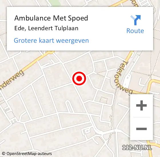 Locatie op kaart van de 112 melding: Ambulance Met Spoed Naar Ede, Leendert Tulplaan op 6 april 2021 08:24