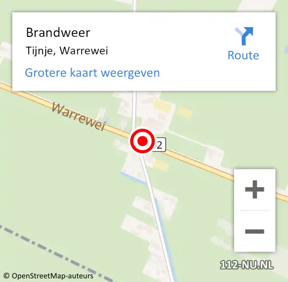 Locatie op kaart van de 112 melding: Brandweer Tijnje, Warrewei op 6 april 2021 09:40