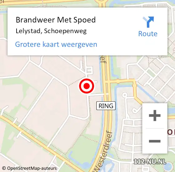 Locatie op kaart van de 112 melding: Brandweer Met Spoed Naar Lelystad, Schoepenweg op 6 april 2021 12:44