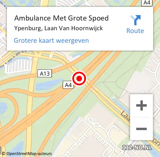 Locatie op kaart van de 112 melding: Ambulance Met Grote Spoed Naar Ypenburg, Laan Van Hoornwijck op 7 april 2021 13:20
