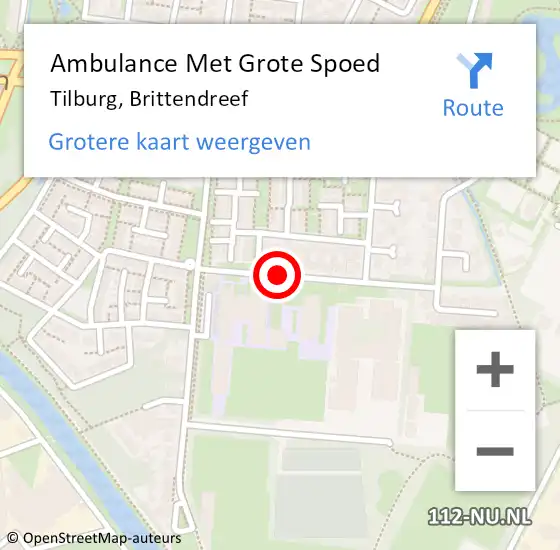 Locatie op kaart van de 112 melding: Ambulance Met Grote Spoed Naar Tilburg, Brittendreef op 8 april 2021 07:39