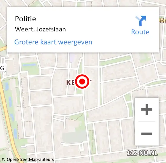 Locatie op kaart van de 112 melding: Politie Weert, Jozefslaan op 8 april 2021 08:10