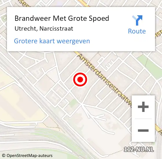 Locatie op kaart van de 112 melding: Brandweer Met Grote Spoed Naar Utrecht, Narcisstraat op 8 april 2021 12:33