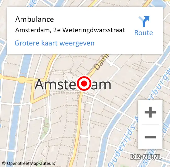 Locatie op kaart van de 112 melding: Ambulance Amsterdam, 2e Weteringdwarsstraat op 8 april 2021 13:22