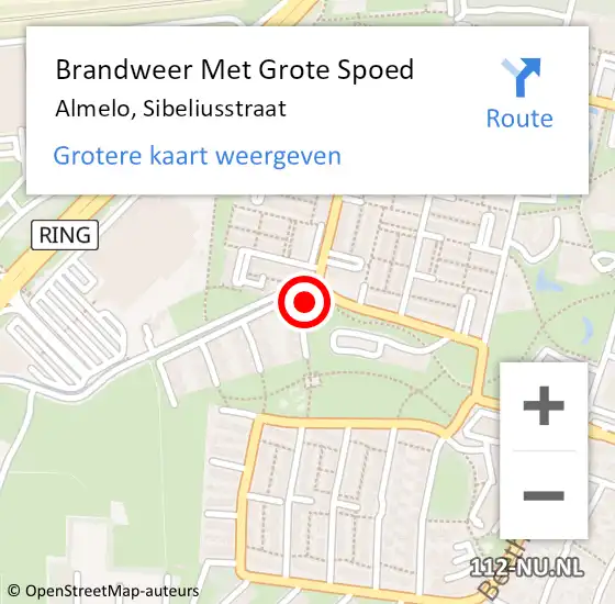Locatie op kaart van de 112 melding: Brandweer Met Grote Spoed Naar Almelo, Sibeliusstraat op 8 april 2021 22:29