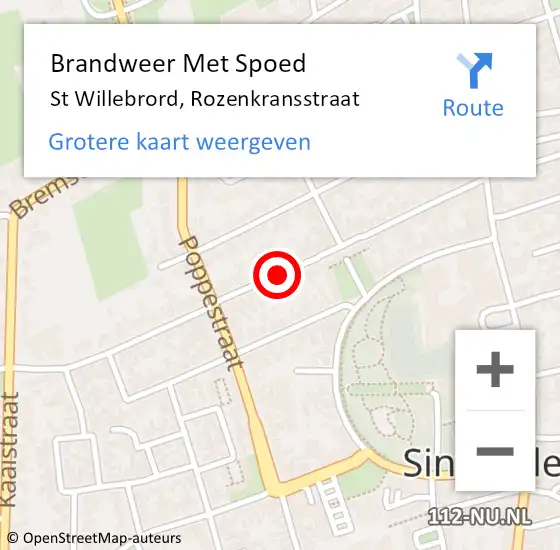 Locatie op kaart van de 112 melding: Brandweer Met Spoed Naar St Willebrord, Rozenkransstraat op 9 april 2021 09:51