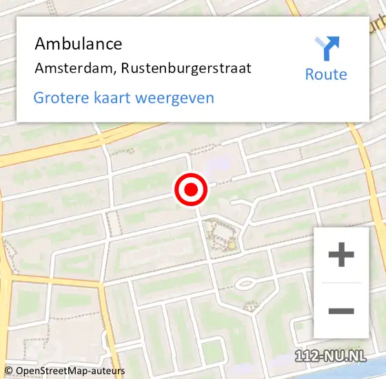 Locatie op kaart van de 112 melding: Ambulance Amsterdam, Rustenburgerstraat op 9 april 2021 11:55