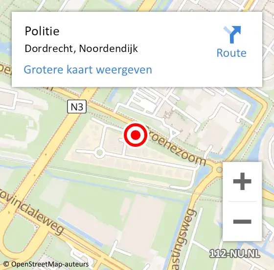 Locatie op kaart van de 112 melding: Politie Dordrecht, Noordendijk op 9 april 2021 16:33