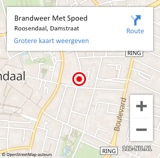 Locatie op kaart van de 112 melding: Brandweer Met Spoed Naar Roosendaal, Damstraat op 9 april 2021 19:27