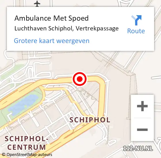 Locatie op kaart van de 112 melding: Ambulance Met Spoed Naar Luchthaven Schiphol, Vertrekpassage op 10 april 2021 08:47