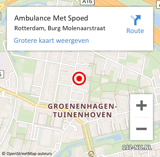 Locatie op kaart van de 112 melding: Ambulance Met Spoed Naar Rotterdam, Burg Molenaarstraat op 10 april 2021 19:43