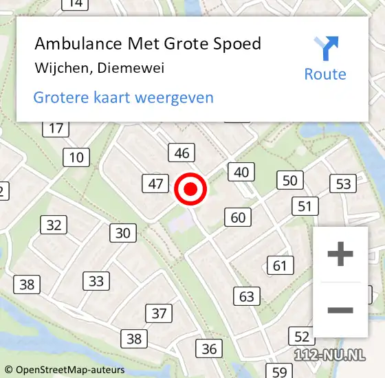 Locatie op kaart van de 112 melding: Ambulance Met Grote Spoed Naar Wijchen, Diemewei op 10 april 2021 20:03