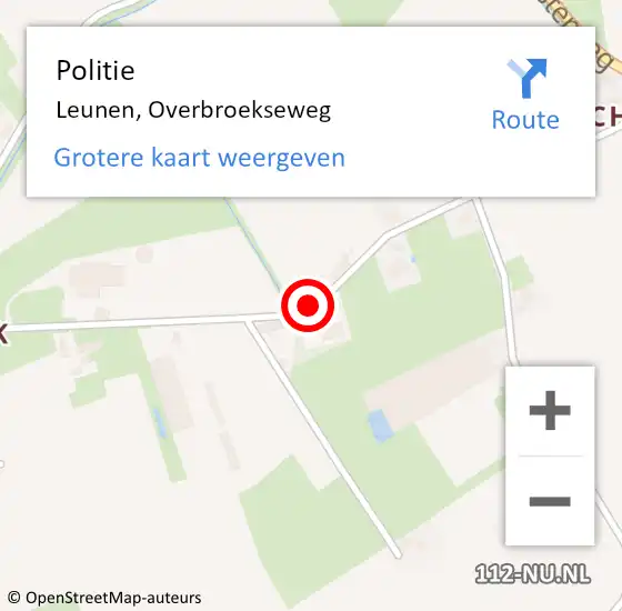 Locatie op kaart van de 112 melding: Politie Leunen, Overbroekseweg op 10 april 2021 21:51