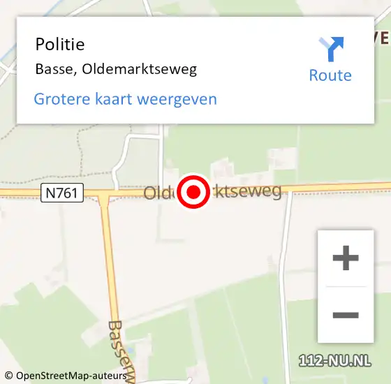 Locatie op kaart van de 112 melding: Politie Basse, Oldemarktseweg op 11 april 2021 04:19