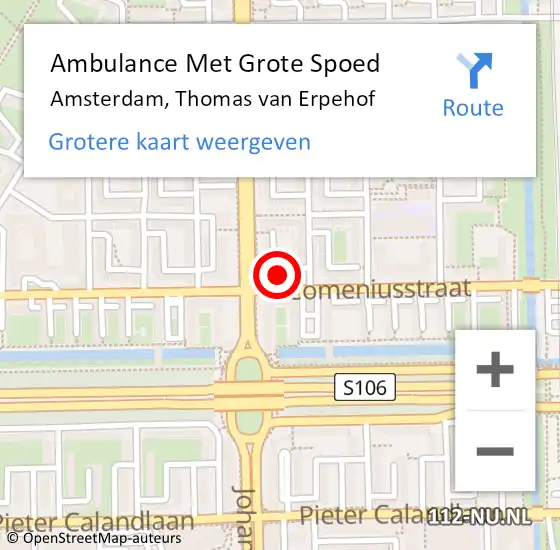 Locatie op kaart van de 112 melding: Ambulance Met Grote Spoed Naar Amsterdam, Thomas van Erpehof op 11 april 2021 07:34
