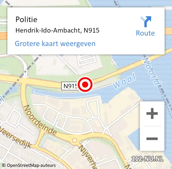 Locatie op kaart van de 112 melding: Politie Hendrik-Ido-Ambacht, N915 op 11 april 2021 08:41