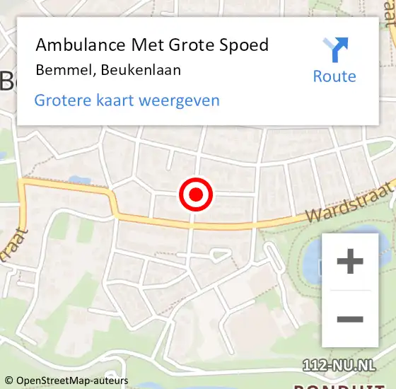 Locatie op kaart van de 112 melding: Ambulance Met Grote Spoed Naar Bemmel, Beukenlaan op 11 april 2021 09:50
