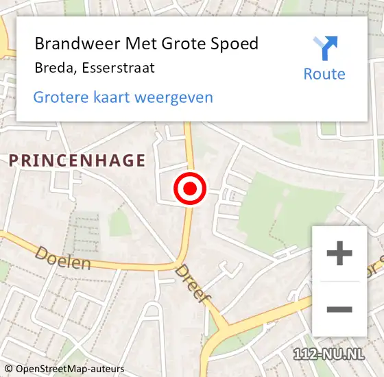 Locatie op kaart van de 112 melding: Brandweer Met Grote Spoed Naar Breda, Esserstraat op 11 april 2021 13:25