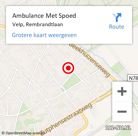 Locatie op kaart van de 112 melding: Ambulance Met Spoed Naar Velp, Rembrandtlaan op 11 april 2021 14:21