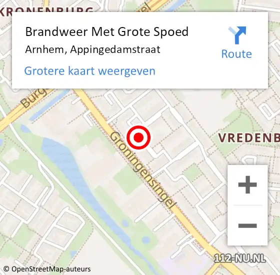 Locatie op kaart van de 112 melding: Brandweer Met Grote Spoed Naar Arnhem, Appingedamstraat op 11 april 2021 20:18