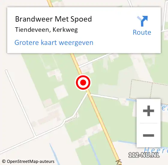 Locatie op kaart van de 112 melding: Brandweer Met Spoed Naar Tiendeveen, Kerkweg op 12 april 2021 07:08