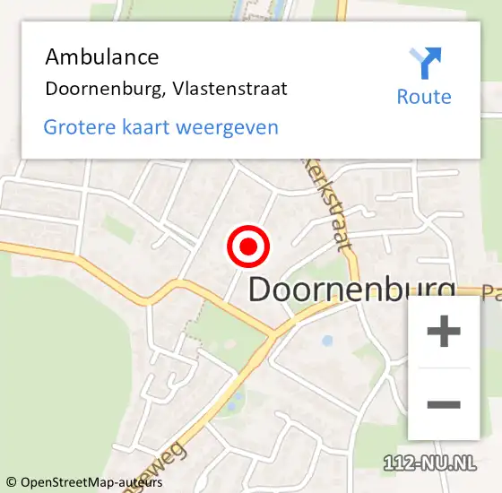 Locatie op kaart van de 112 melding: Ambulance Doornenburg, Vlastenstraat op 12 april 2021 10:00
