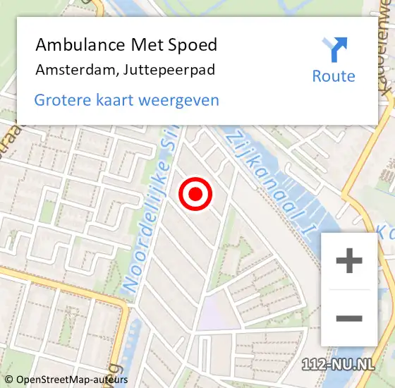 Locatie op kaart van de 112 melding: Ambulance Met Spoed Naar Amsterdam, Juttepeerpad op 13 april 2021 08:51