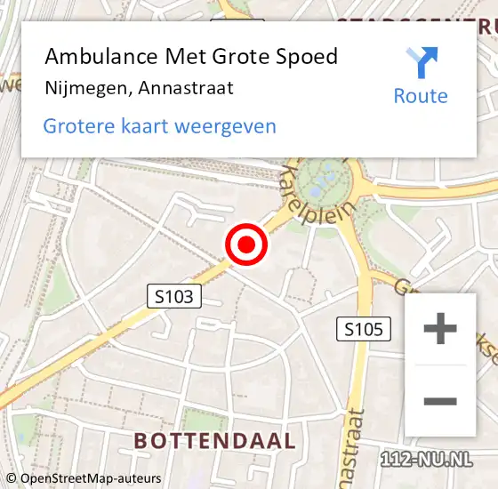 Locatie op kaart van de 112 melding: Ambulance Met Grote Spoed Naar Nijmegen, Annastraat op 13 april 2021 08:57