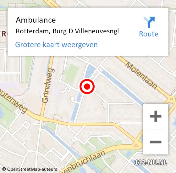 Locatie op kaart van de 112 melding: Ambulance Rotterdam, Burg D Villeneuvesngl op 13 april 2021 17:19