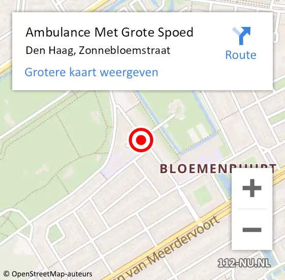 Locatie op kaart van de 112 melding: Ambulance Met Grote Spoed Naar Den Haag, Zonnebloemstraat op 14 april 2021 08:09