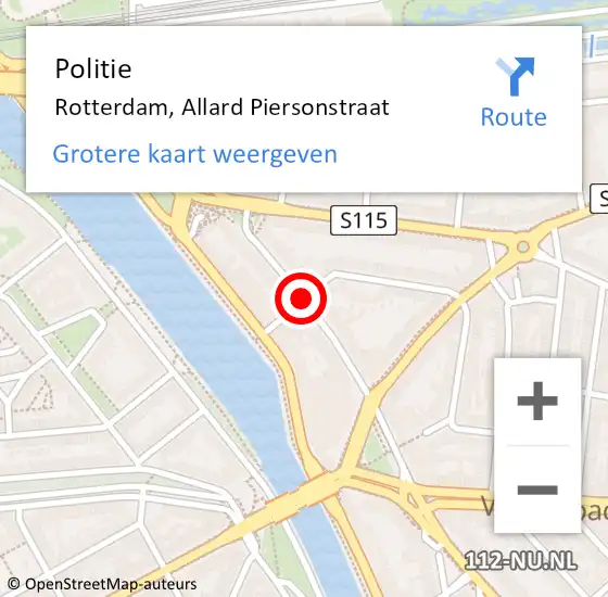 Locatie op kaart van de 112 melding: Politie Rotterdam, Allard Piersonstraat op 14 april 2021 08:59
