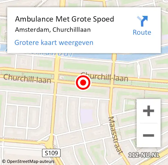 Locatie op kaart van de 112 melding: Ambulance Met Grote Spoed Naar Amsterdam, Churchilllaan op 14 april 2021 12:07