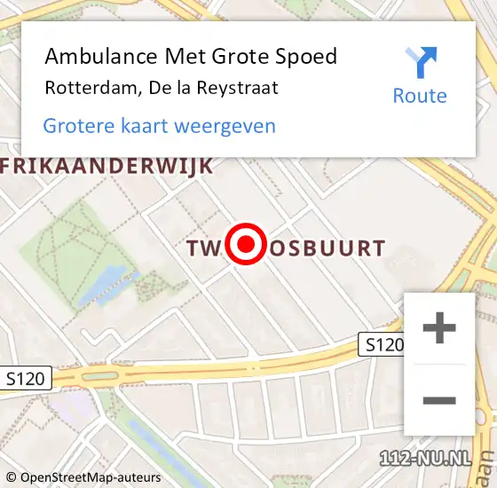 Locatie op kaart van de 112 melding: Ambulance Met Grote Spoed Naar Rotterdam, De la Reystraat op 14 april 2021 12:35